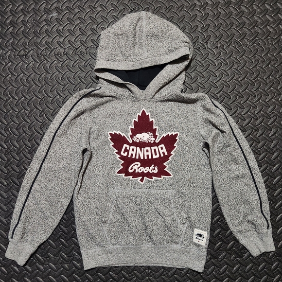 Roots Other - Roots Canada Charcoal Hoodie with Burgundy Maple Leaf